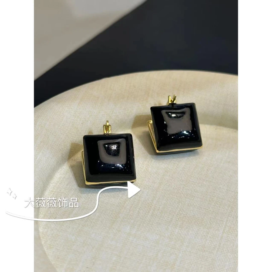 铜合金耳饰 黑色方块时尚耳饰-67988