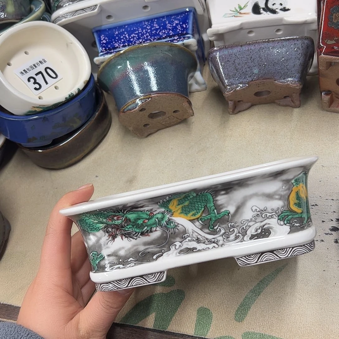 花盆紫砂275号瑕疵18/14/5.5cm仿手绘青龙