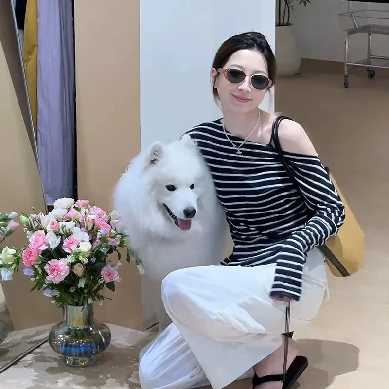 T恤长袖条纹长款常规款见外包装黑白开叉防晒不规则