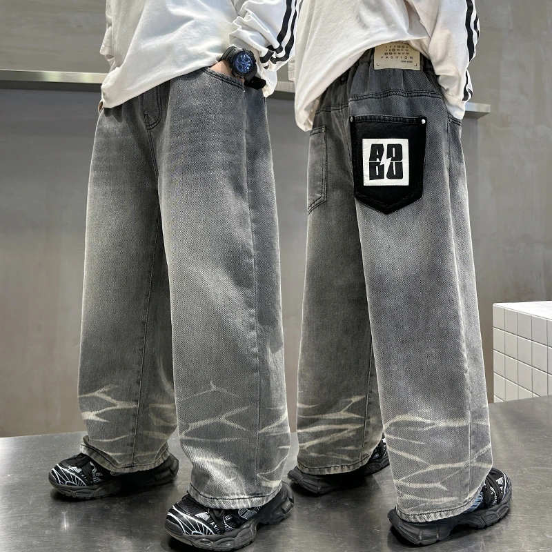 男童牛仔裤春秋直筒2025中大童休闲韩版长裤宽松儿童春季裤子洋气