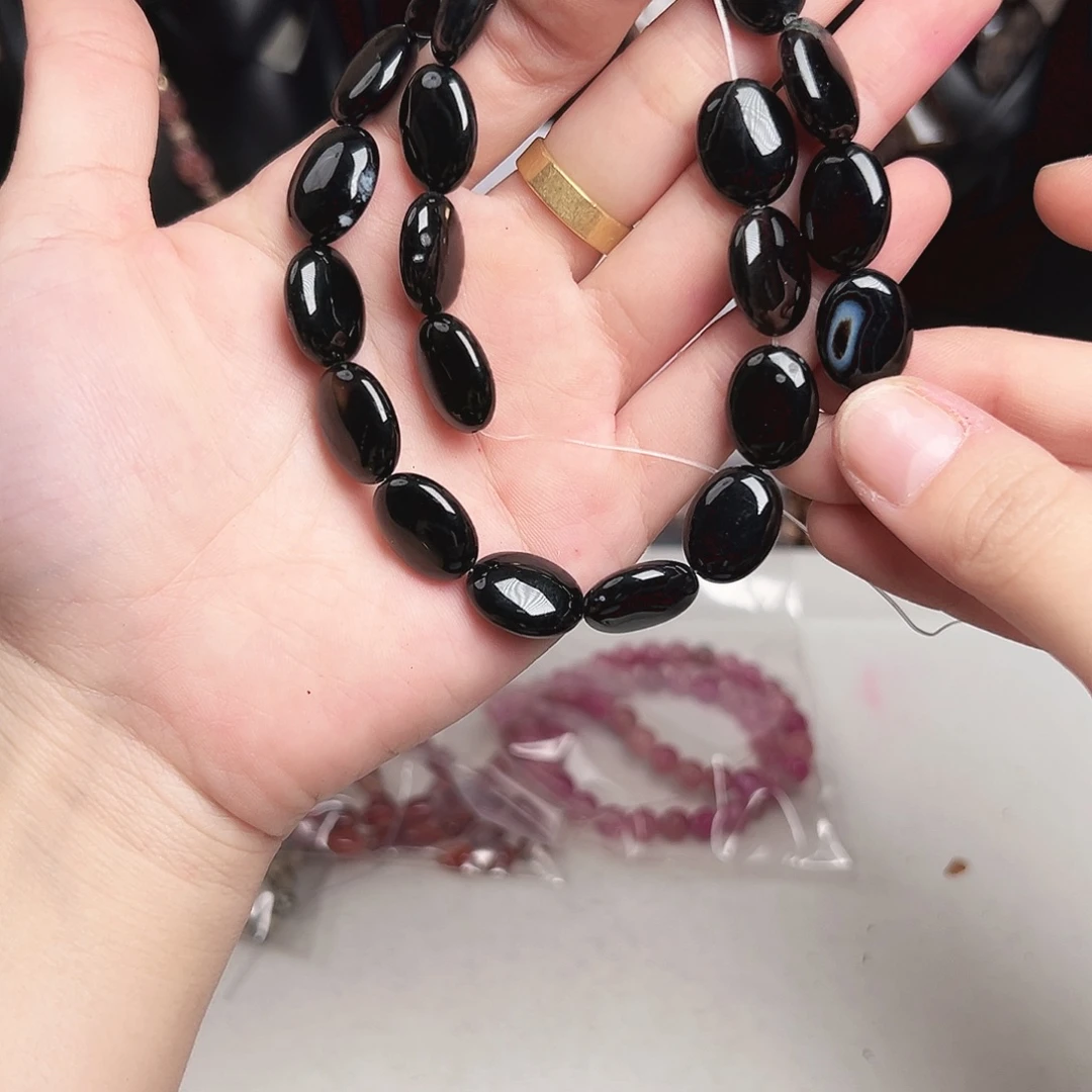 玛瑙/玉髓合金珠宝半成品u660 12m 黑玛瑙圆盘一条