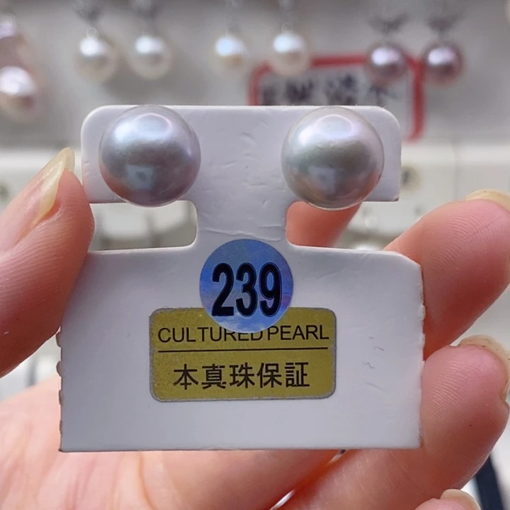 淡水珍珠银S925镶嵌耳饰10+A