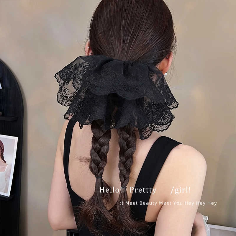 法式高级感蕾丝花边裙摆大肠发圈芭蕾少女麻花辫扎发头花发绳头饰