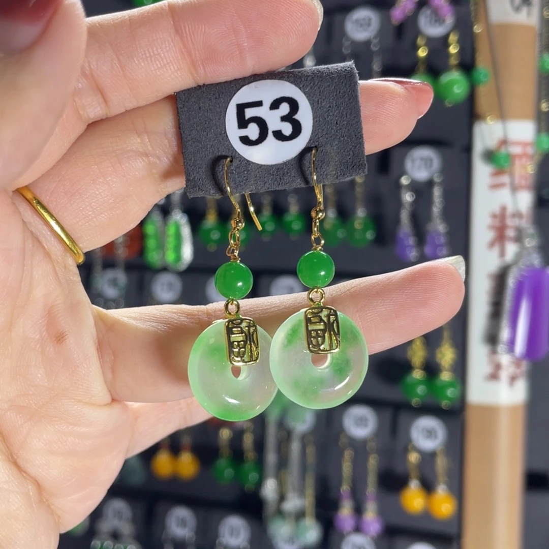 银S925镶嵌翡翠耳饰53