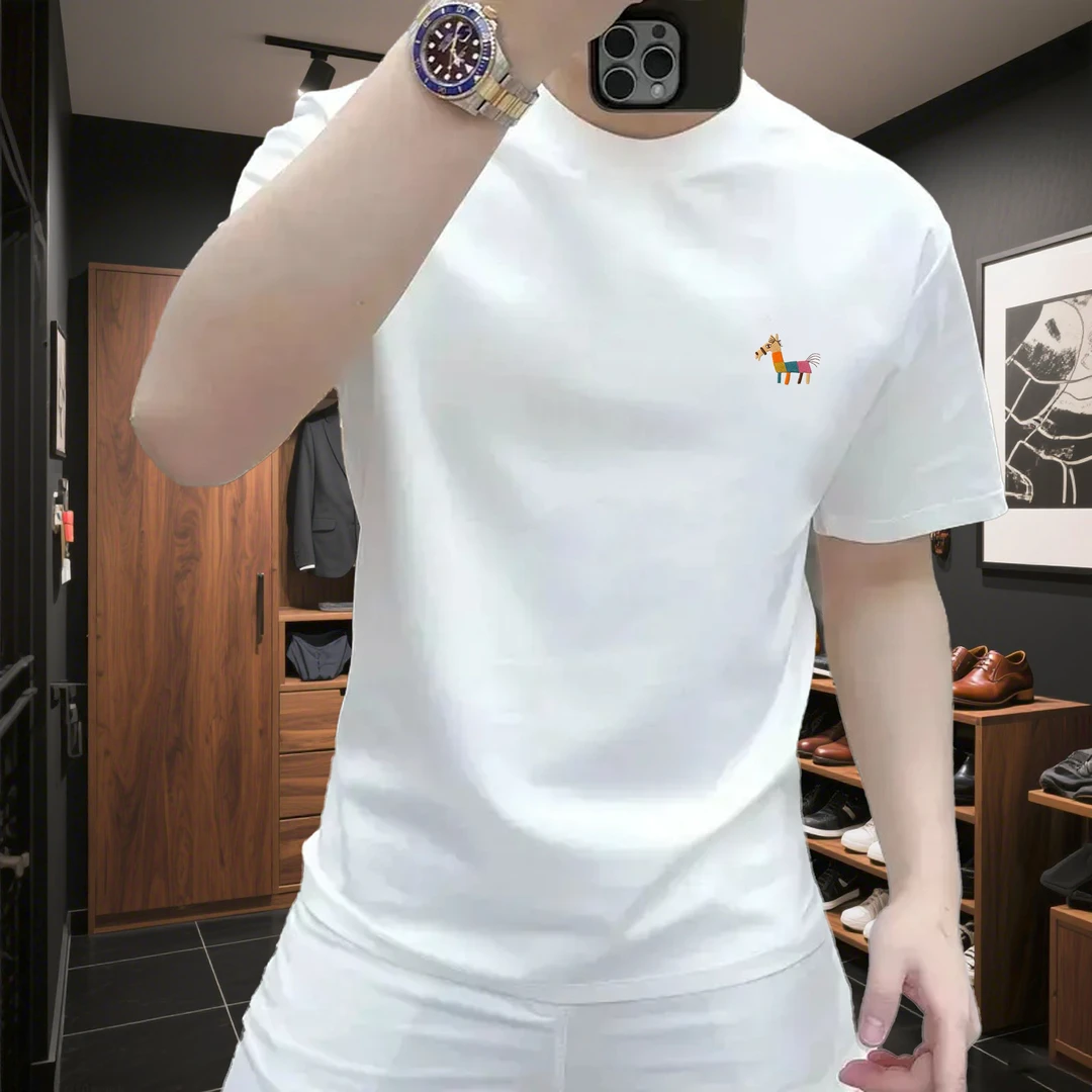 时尚潮流刺绣男装高级感欧货百搭轻熟风短袖T恤2025夏季流行休闲