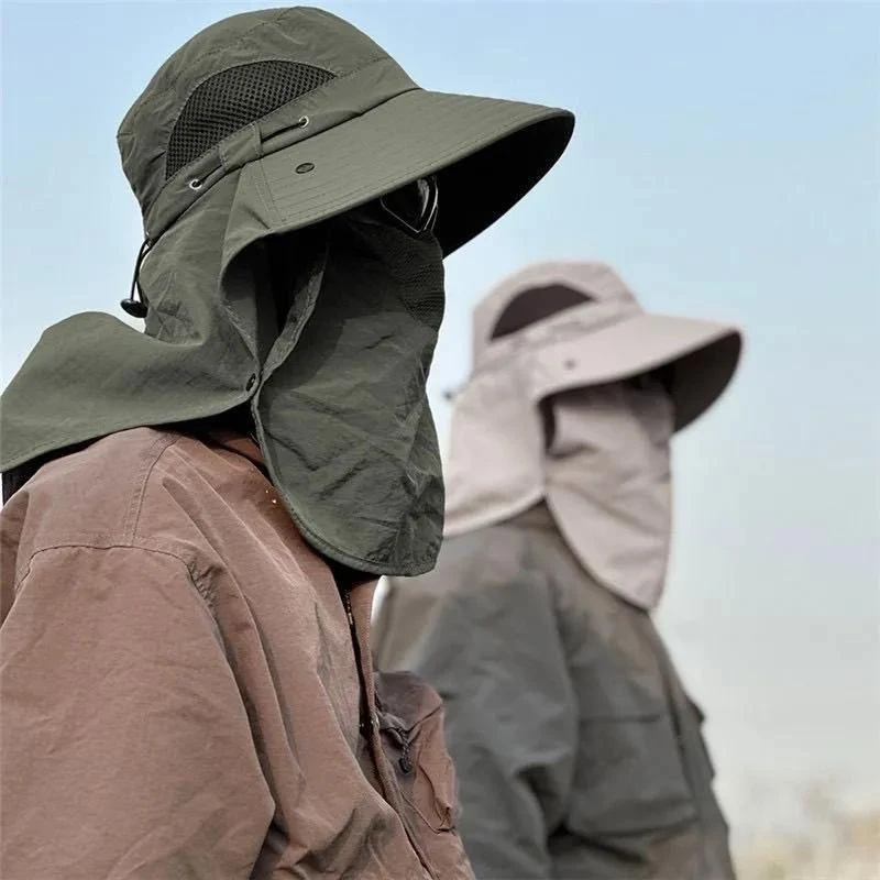 包邮阿媛品质渔夫帽夏季防晒遮阳帽男户外登山帽钓鱼遮脸护颈一帽