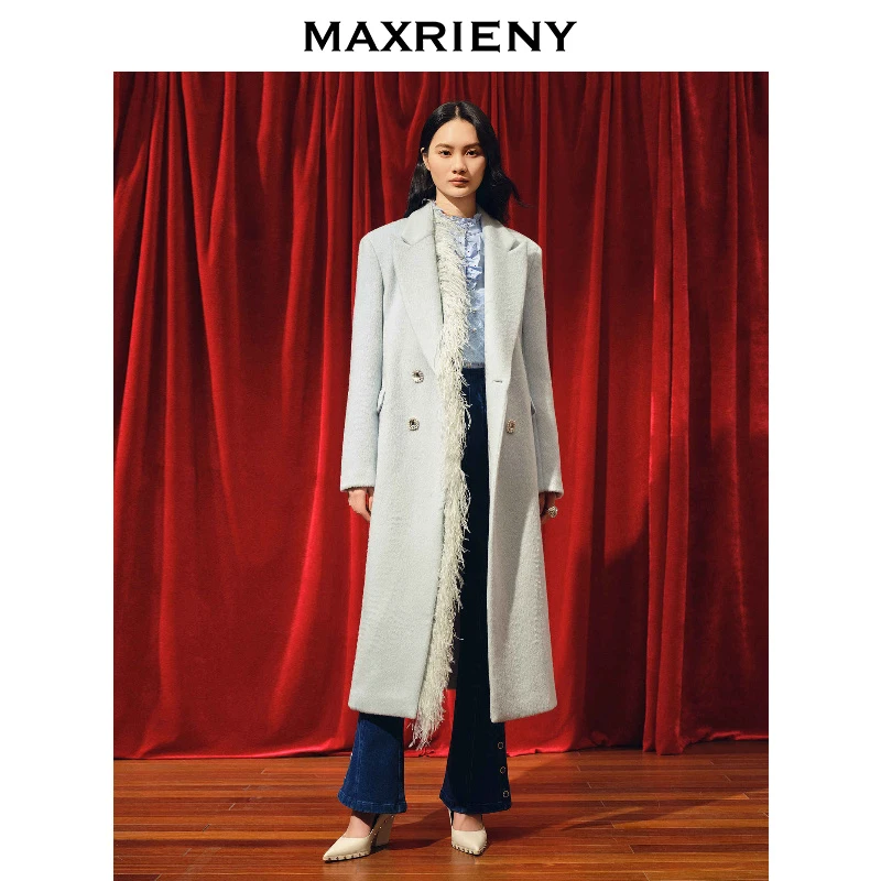 【若谷大大】【商场同款】MAXRIENY优雅羽毛廓形大衣23冬款马海毛外