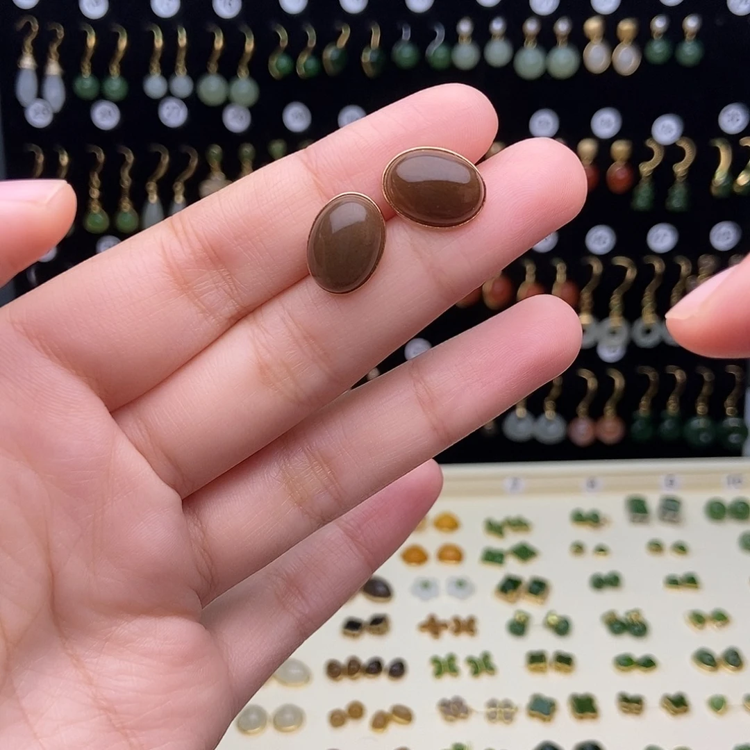 和田玉银S925镶嵌耳饰