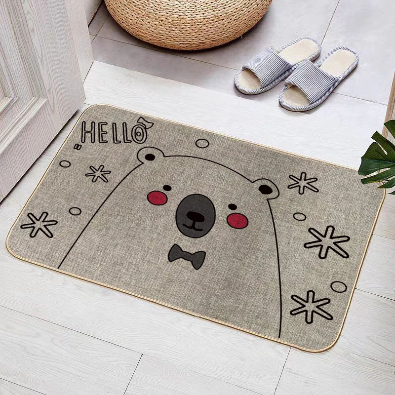 193-232新款脚垫入户门防滑亚麻地垫透气吸水厨房卫生间地毯卡通