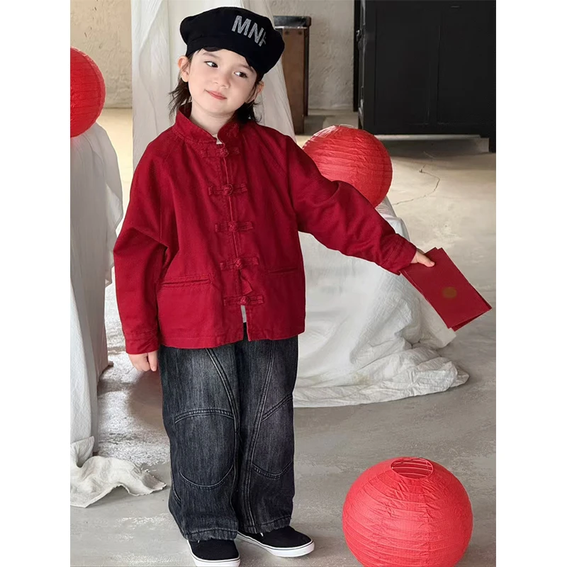 现货壹妈童装拜年服男童套装秋冬儿童中国风新中式开衫外套牛仔裤