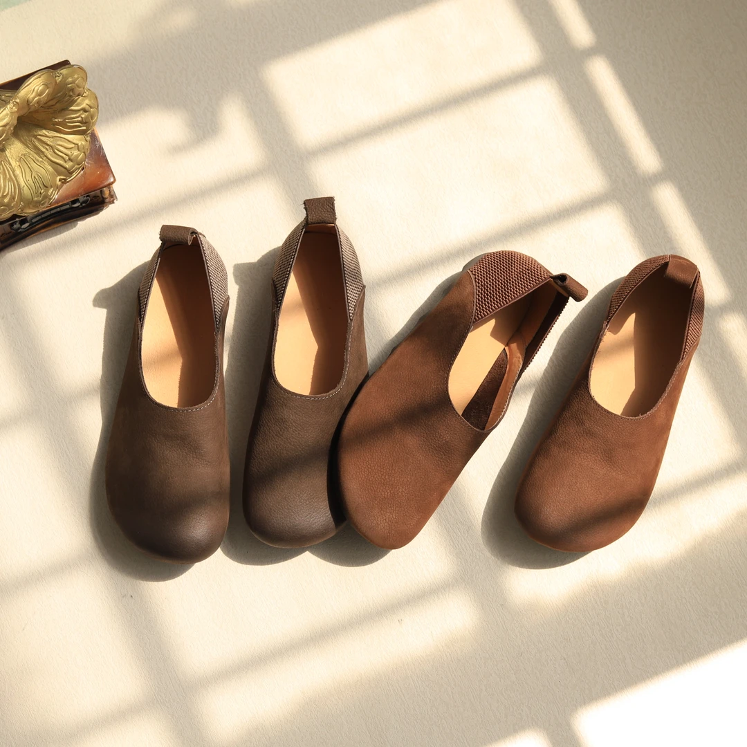 寻程2025春季新品休闲文艺透气舒适软底单鞋圆头平底单鞋复古女鞋