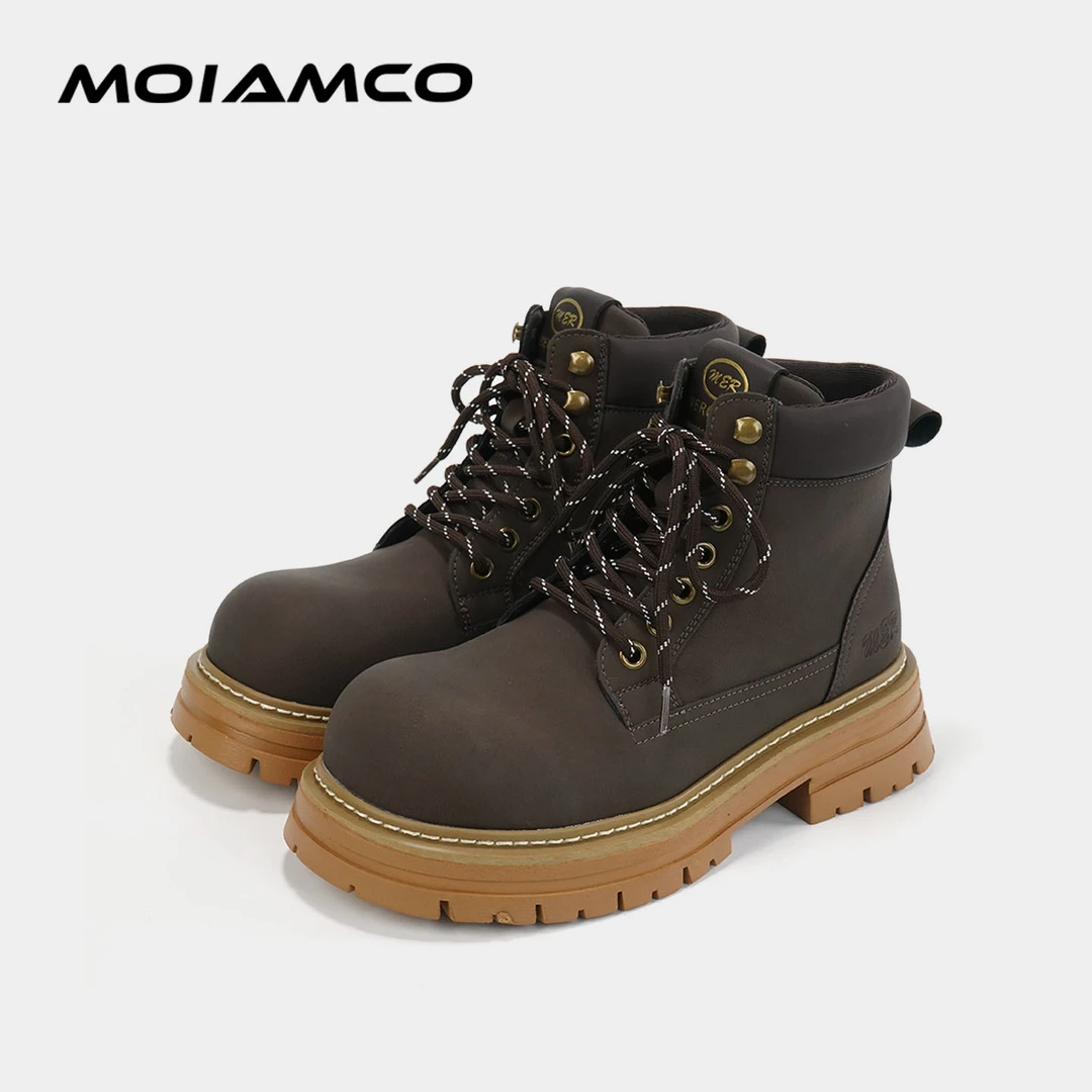 Molamco中跟工装风马丁靴女士真皮大黄靴厚底户外女鞋高帮168-381