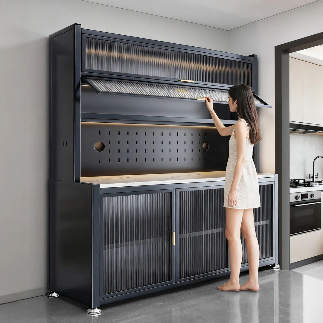 厨房置物架家用落地多层岩板储物柜多功能靠墙一体餐边收纳碗橱柜