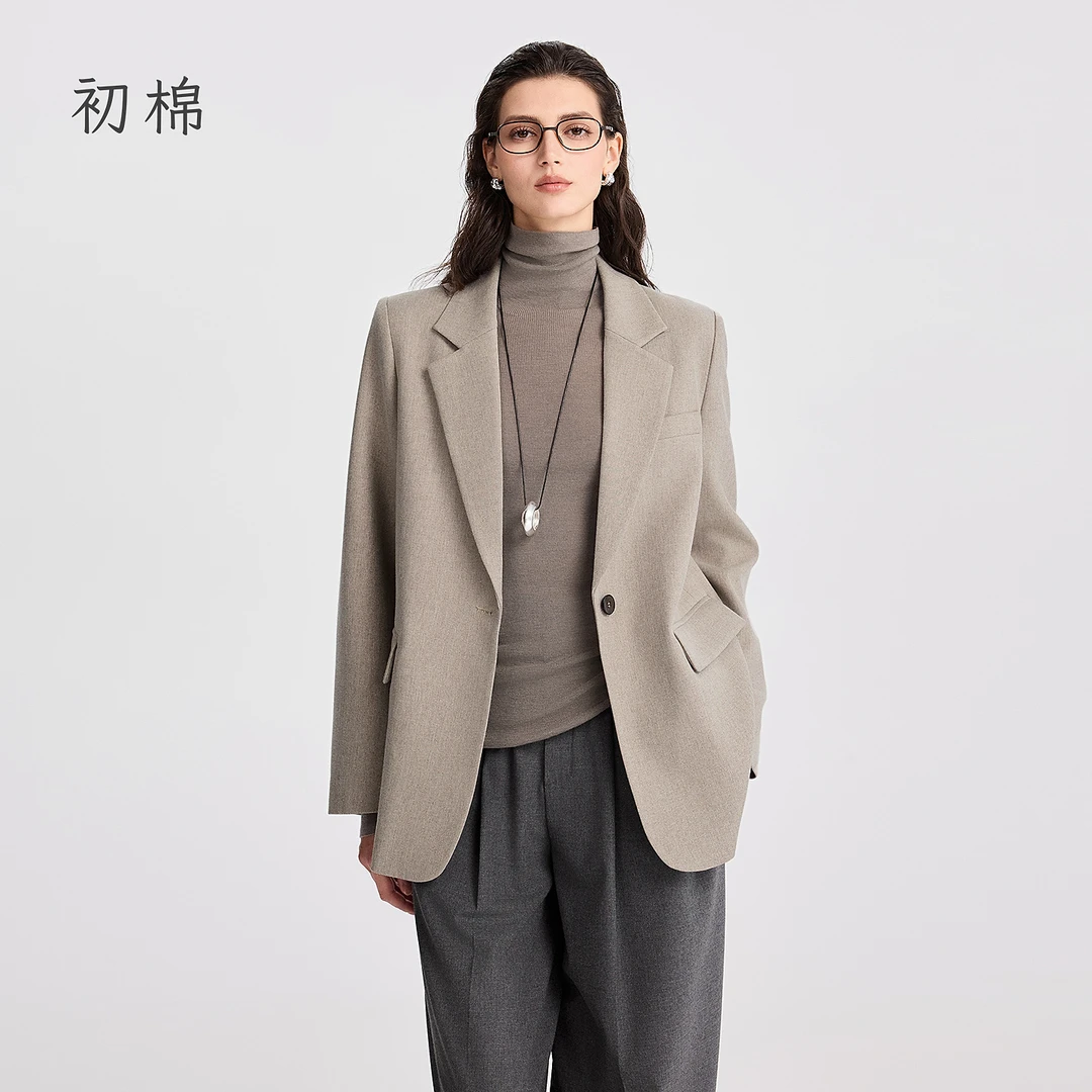 初棉【10.3上新】直角肩一粒扣西装利落通勤风设计感百搭366612003