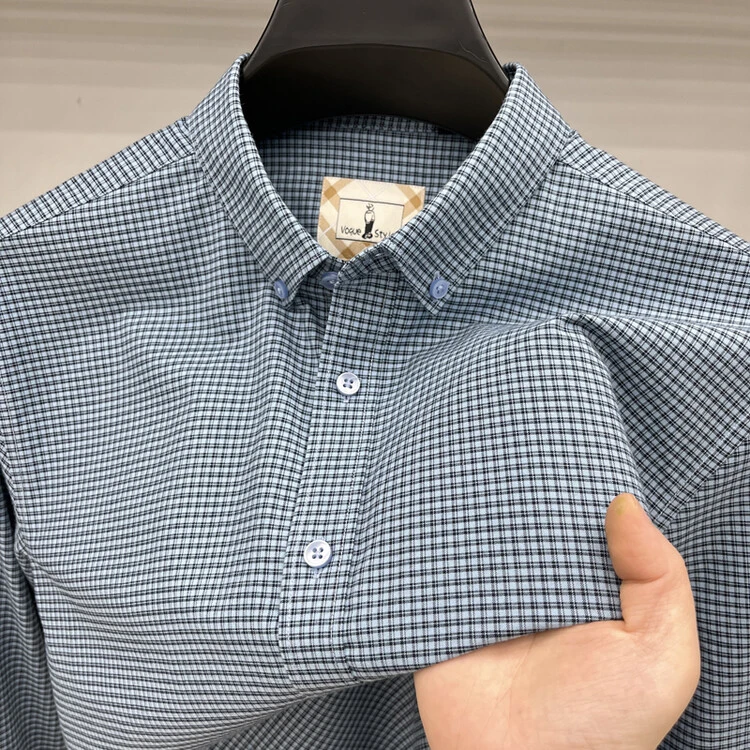 John Bunni经典格纹男士长袖春秋时尚复古衬衫商务休闲通勤寸衫潮