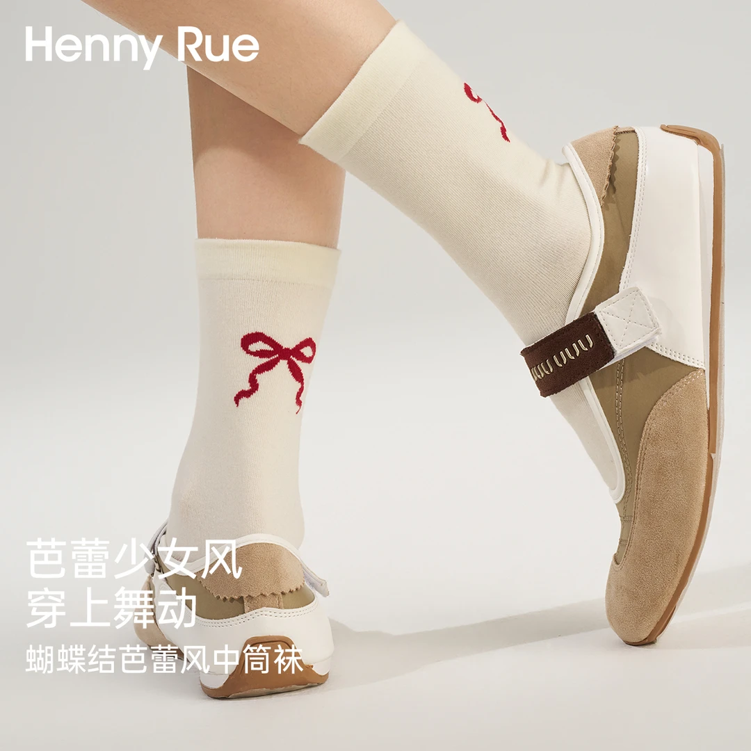 HennyRue亨尼露秋季蝴蝶结芭蕾风中筒袜透气舒适25703