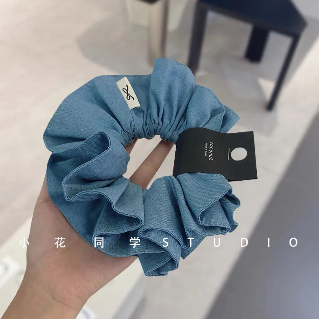 韩国发饰2025新款高级感精致浅蓝色深蓝色牛仔小蛮腰蝴蝶结发圈