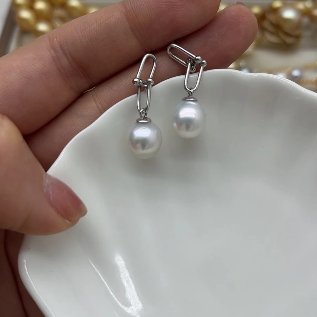 银S925镶嵌海水珍珠耳饰