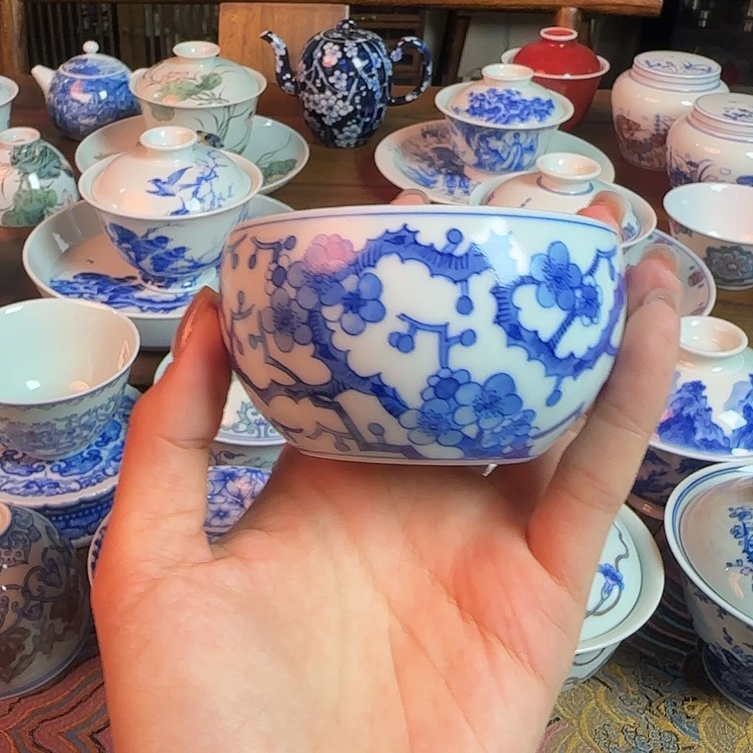 柴窑烧制梅花主人杯纯手绘