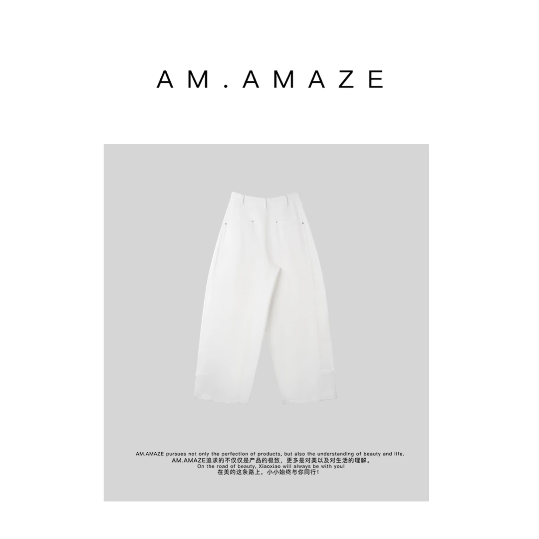 AM.AMAZE 【气质牛】高腰时尚设计感弯刀宽松牛仔裤 YC1B01019
