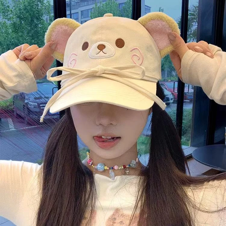 【甜妹必速】可爱萌宠毛绒耳朵棒球帽女搞怪卡通显脸小帽子宽帽檐
