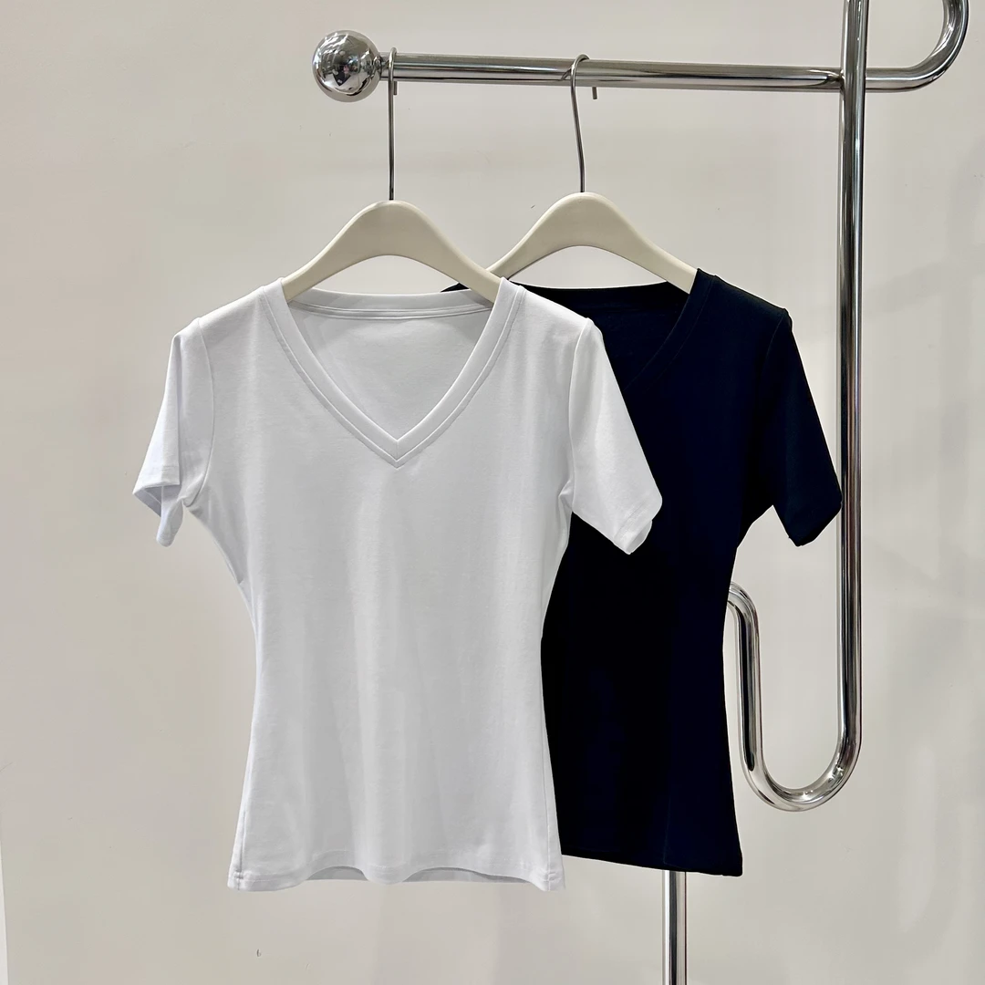 【塔鹿蕾】25年新品简约V领百搭显瘦短袖体恤L008