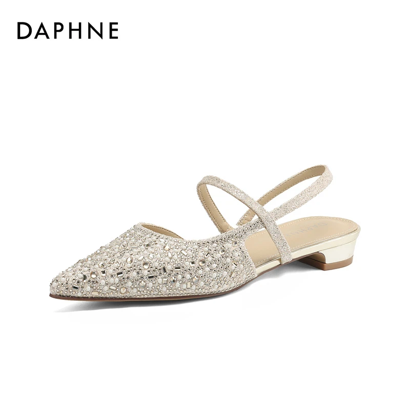 达芙妮2025春夏季新款气质优雅闪光粗跟包头凉鞋仙女小香风宋茜代