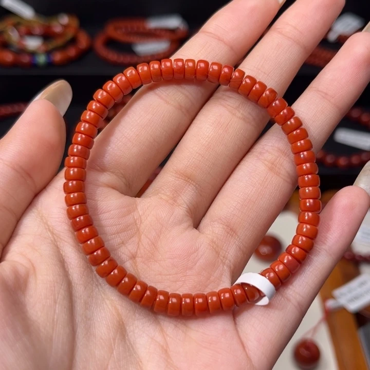 南红玛瑙未镶嵌手链满肉柿子红精工直切药片5mm