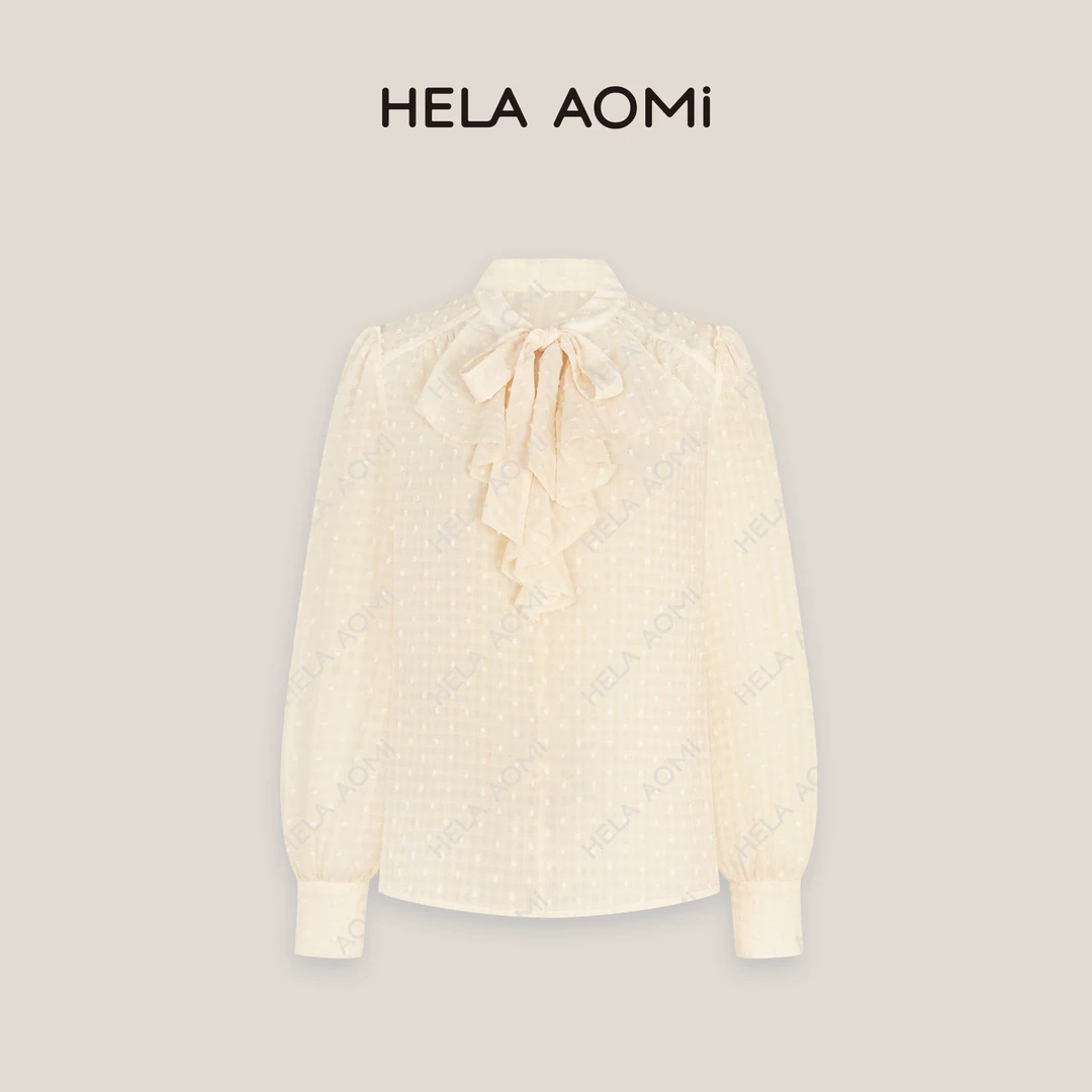 HELA AOMI“浪漫风荷叶边”气质蝴蝶结设计肌理感衬衫CY5CB11660