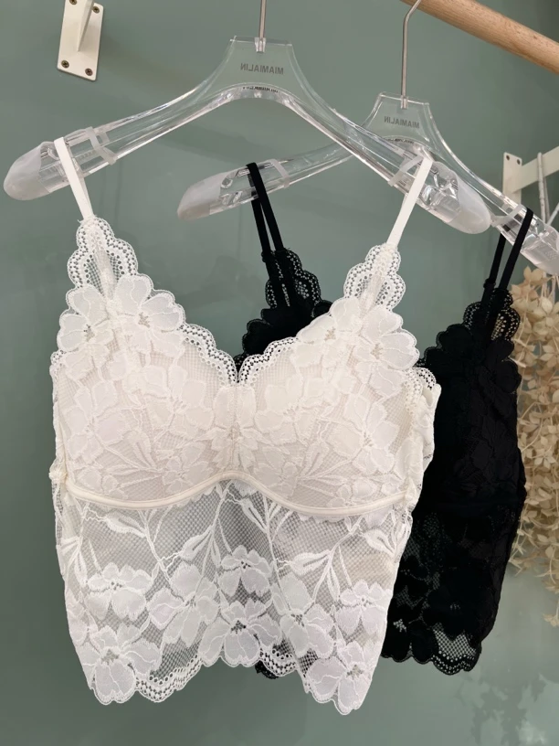 打底薄款文胸一体细肩带蕾丝美背迷人V领吊带性感吊带背心内搭