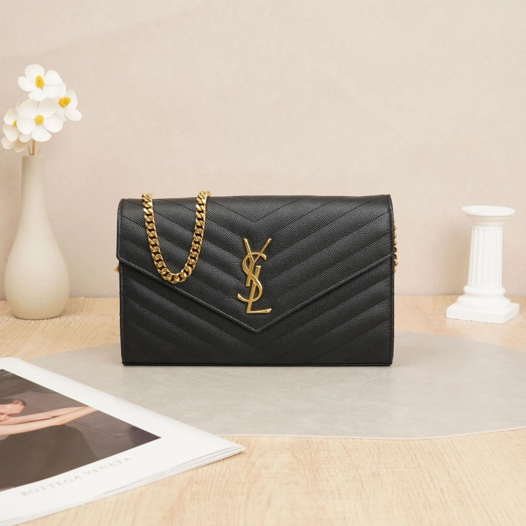 95新 YSL/圣罗兰 圣罗兰信封包黑金/肩带DS028042