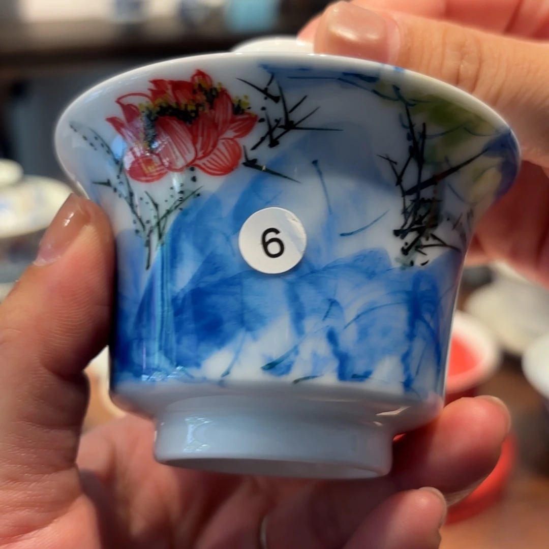 千***然景德镇手绘釉下彩盖碗