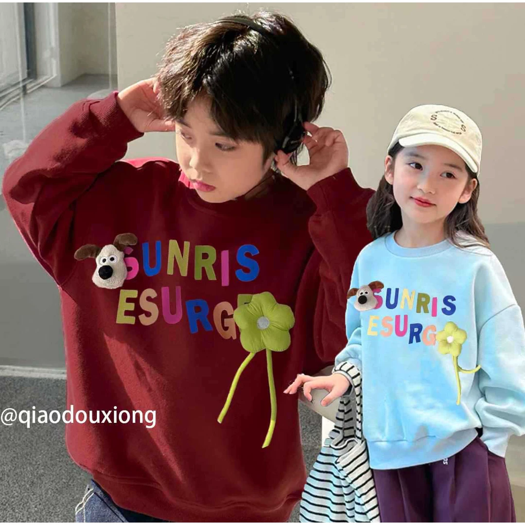 儿童卫衣可爱卡通男女童上衣春秋季新款圆领休闲洋气玩偶棉质长袖