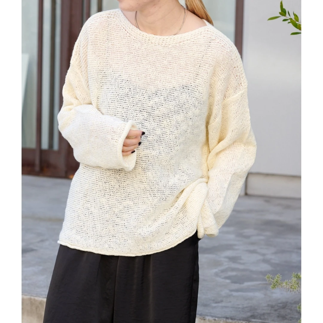 【DD外贸】春季新款  O 百搭休闲针织衫简约套头微透休闲上衣时尚