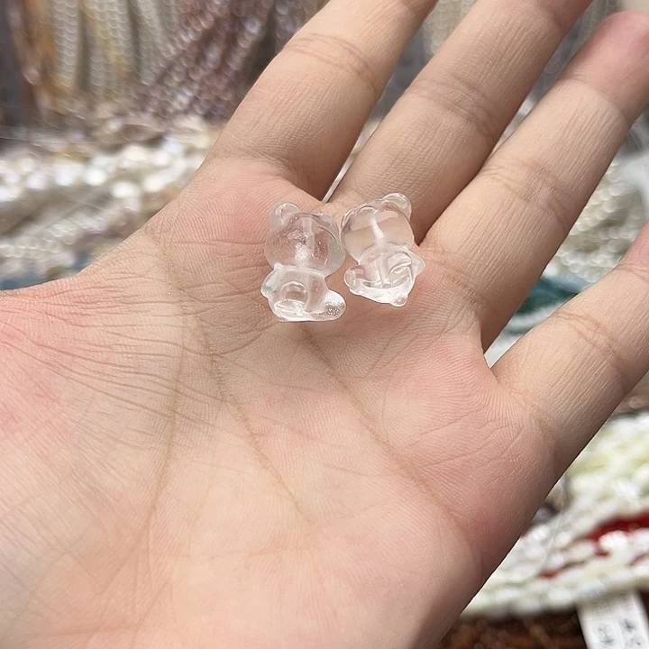 未镶嵌玛瑙/玉髓珠宝半成品一个12/17mm左右白水晶小熊