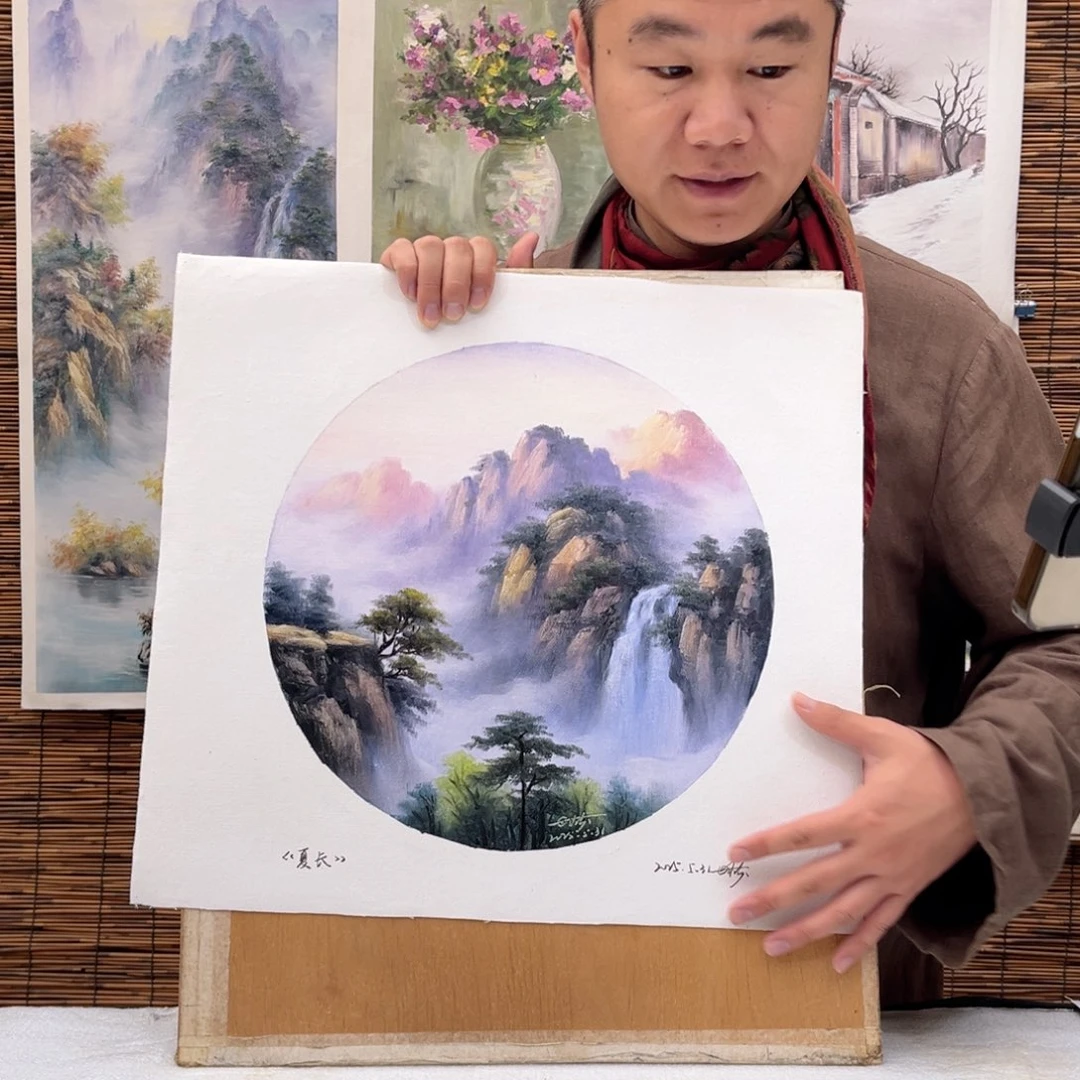 油画行路人小院绘画作品竞拍