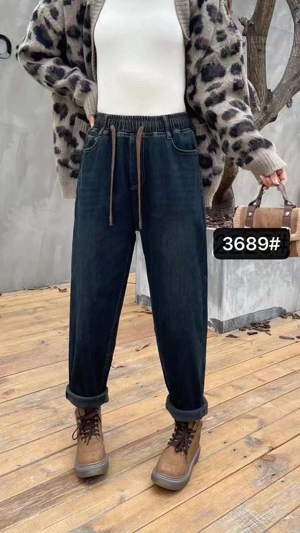 娜样美家  精选南韩加绒松紧腰抽绳弹力老爹裤3689