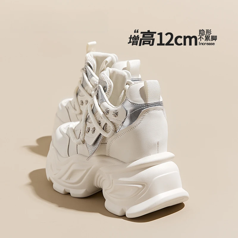 GIOZECNS白色运动小个子女鞋子2025新款夏季潮款内增高老爹鞋