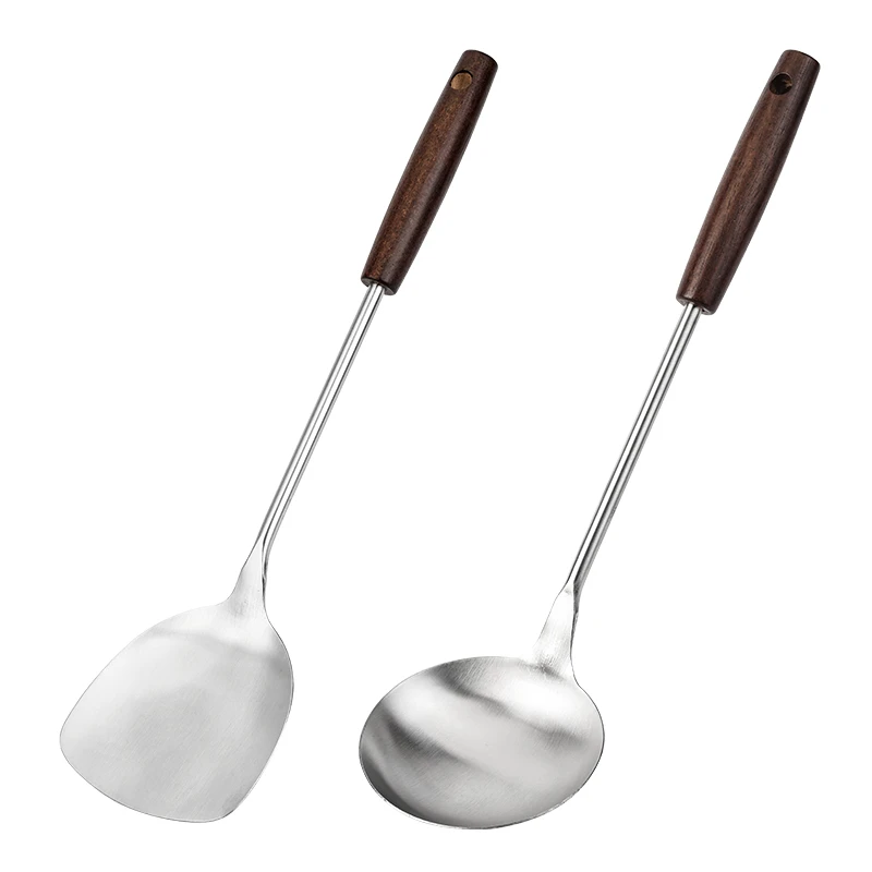 金存金存木把不锈钢铲子勺子套装 长柄家用D