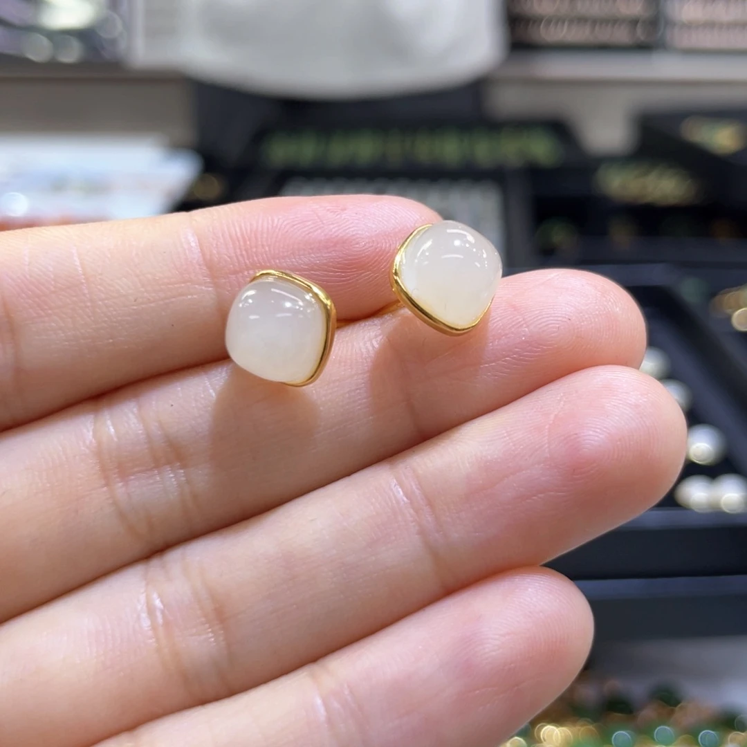 银S925镶嵌和田玉耳饰