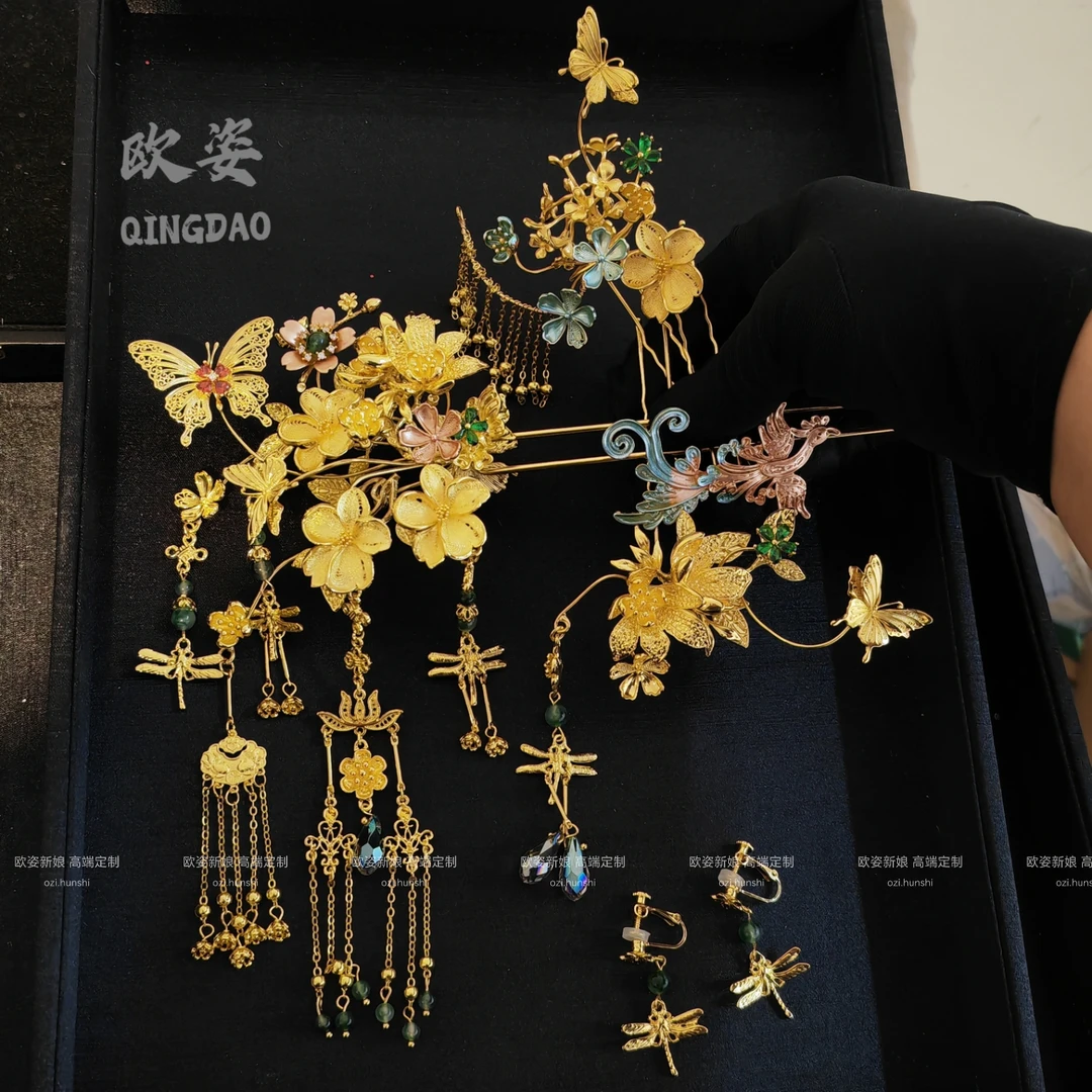 金色流苏发簪中式新娘饰品秀禾龙凤褂配饰高级感百搭发钗子12989