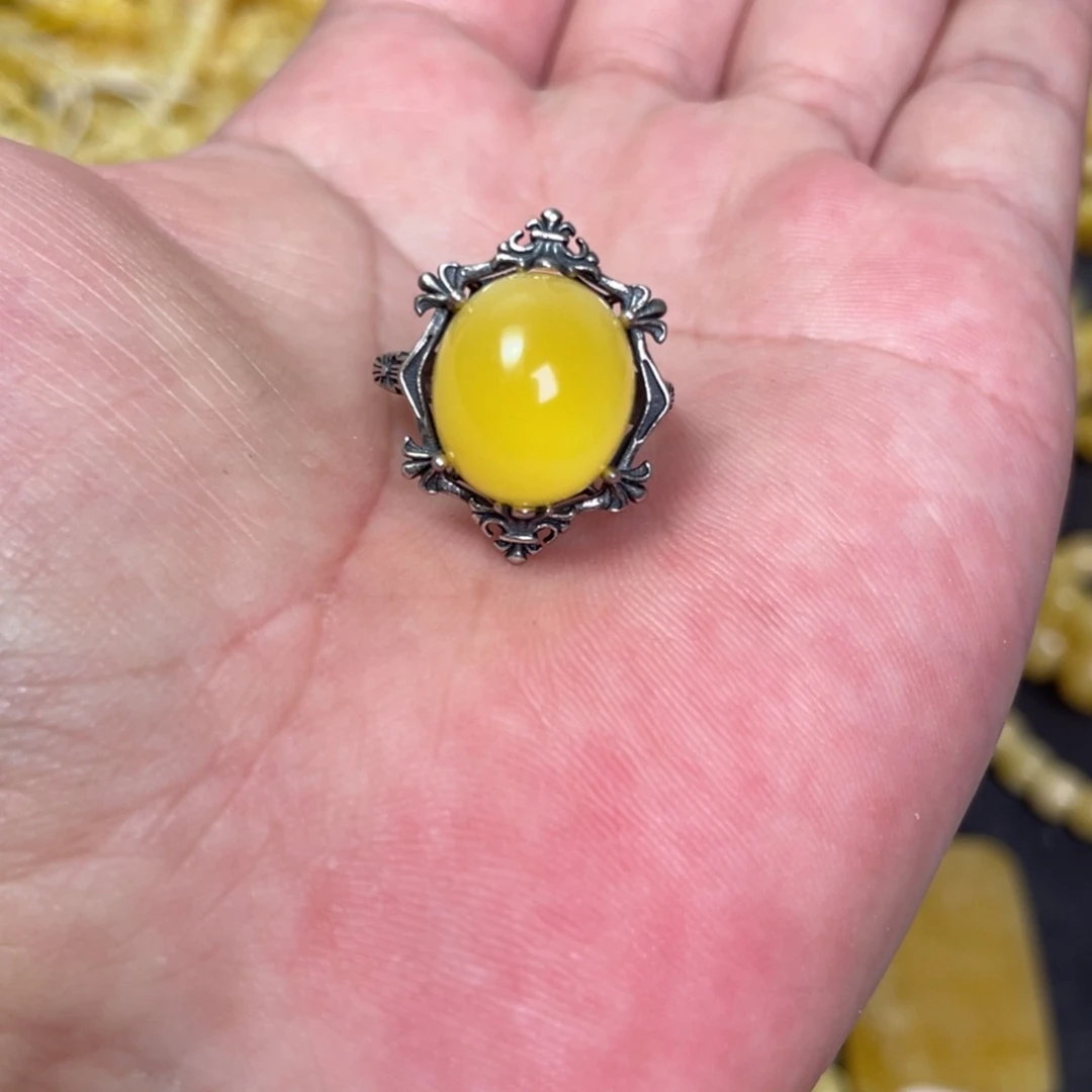 未镶嵌蜜蜡裸石蜜蜡戒指