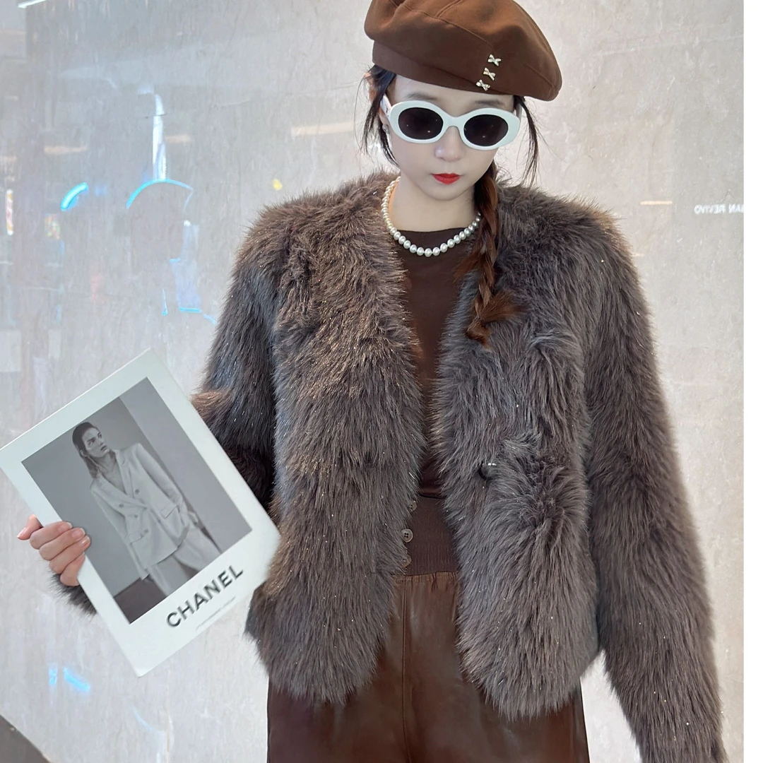 鹿皮绒大衣新款外套宽松小香风毛毛外套