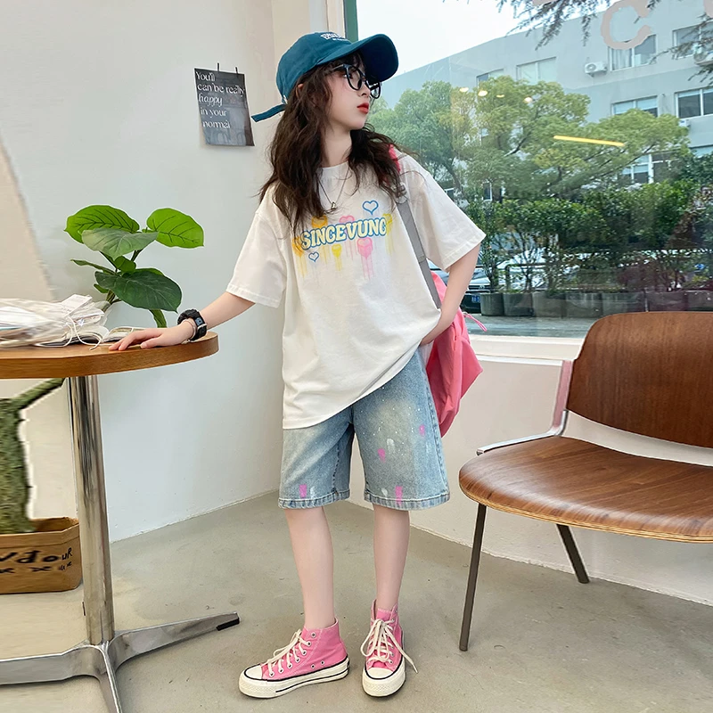 女童夏装套装2025新款夏季短袖时髦洋气大童短裤女大童夏天儿童装