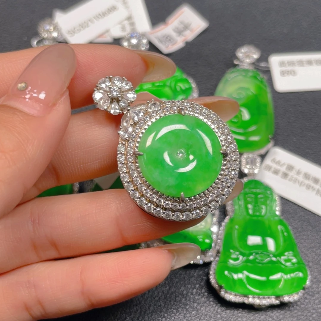 翡翠银S925镶嵌吊坠(不含链)