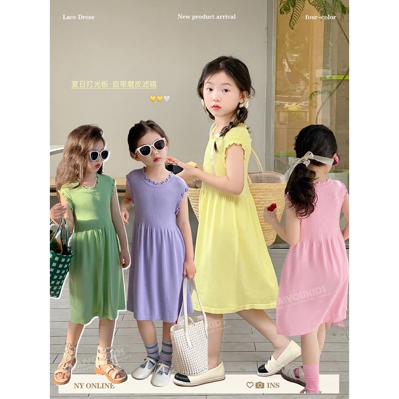 夏季童装女童小女孩连衣裙儿童夏日纯色宝宝洋气裙子夏装公主裙
