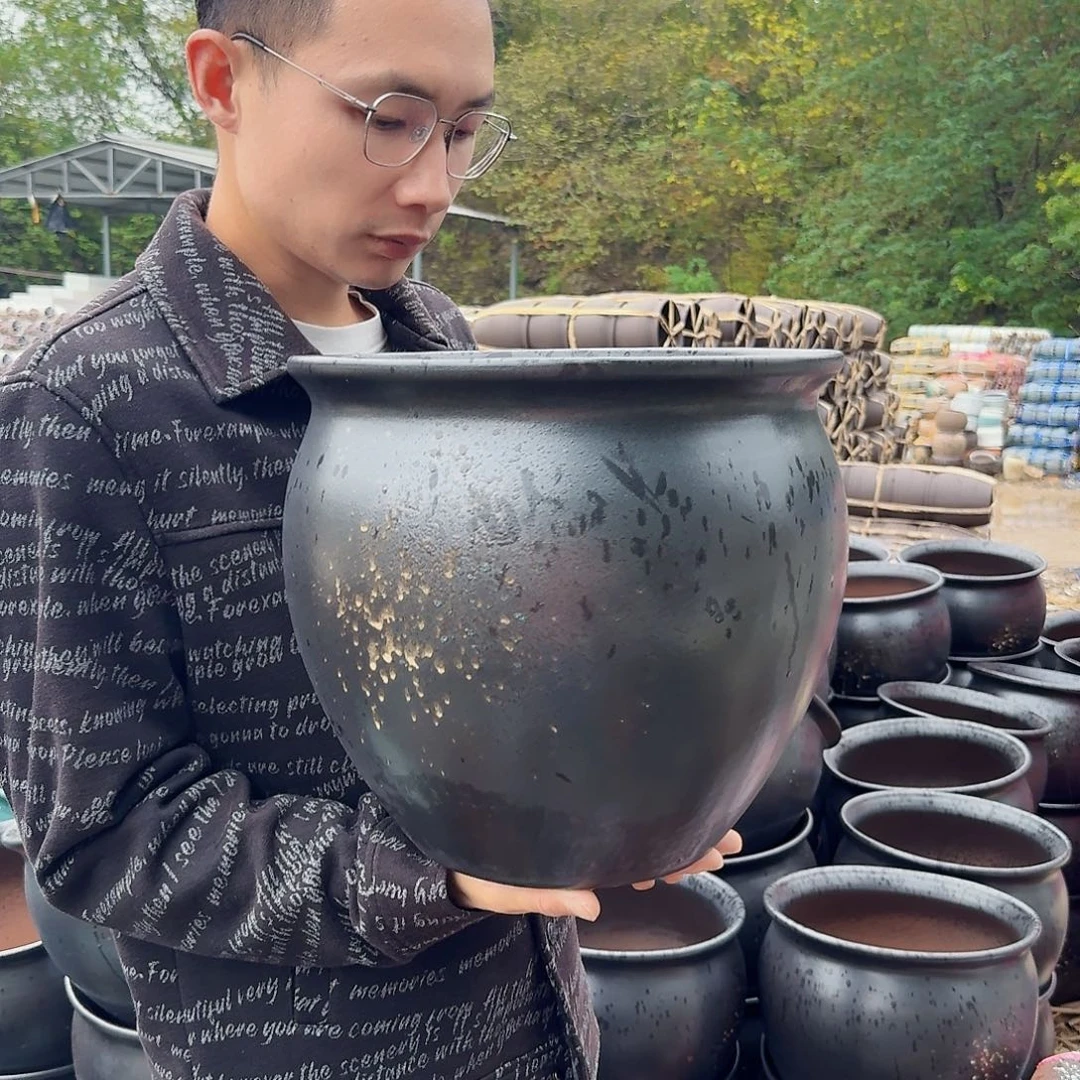 紫砂花盆口30高29.5（一个黑色泼墨