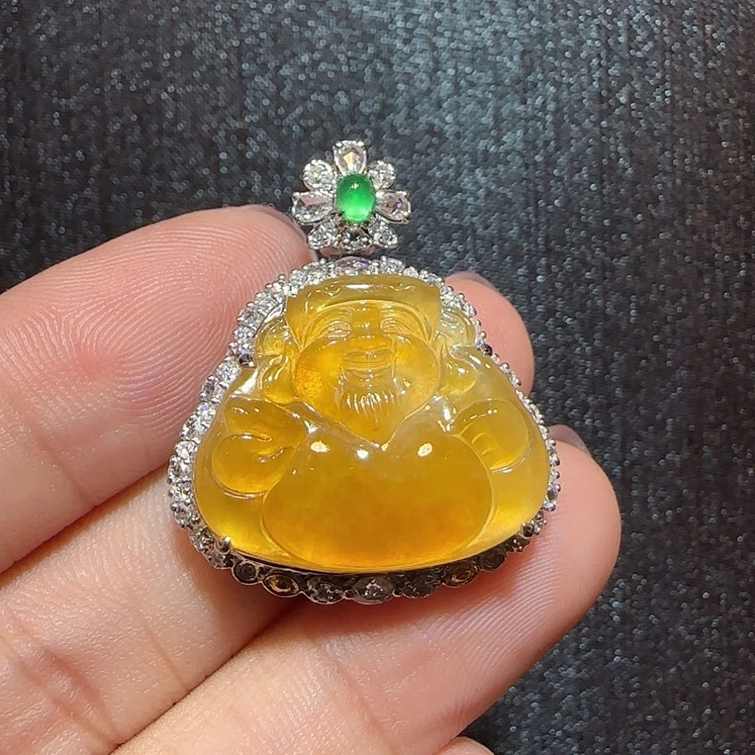 翡翠18K金镶嵌吊坠(不含链)米爷爷