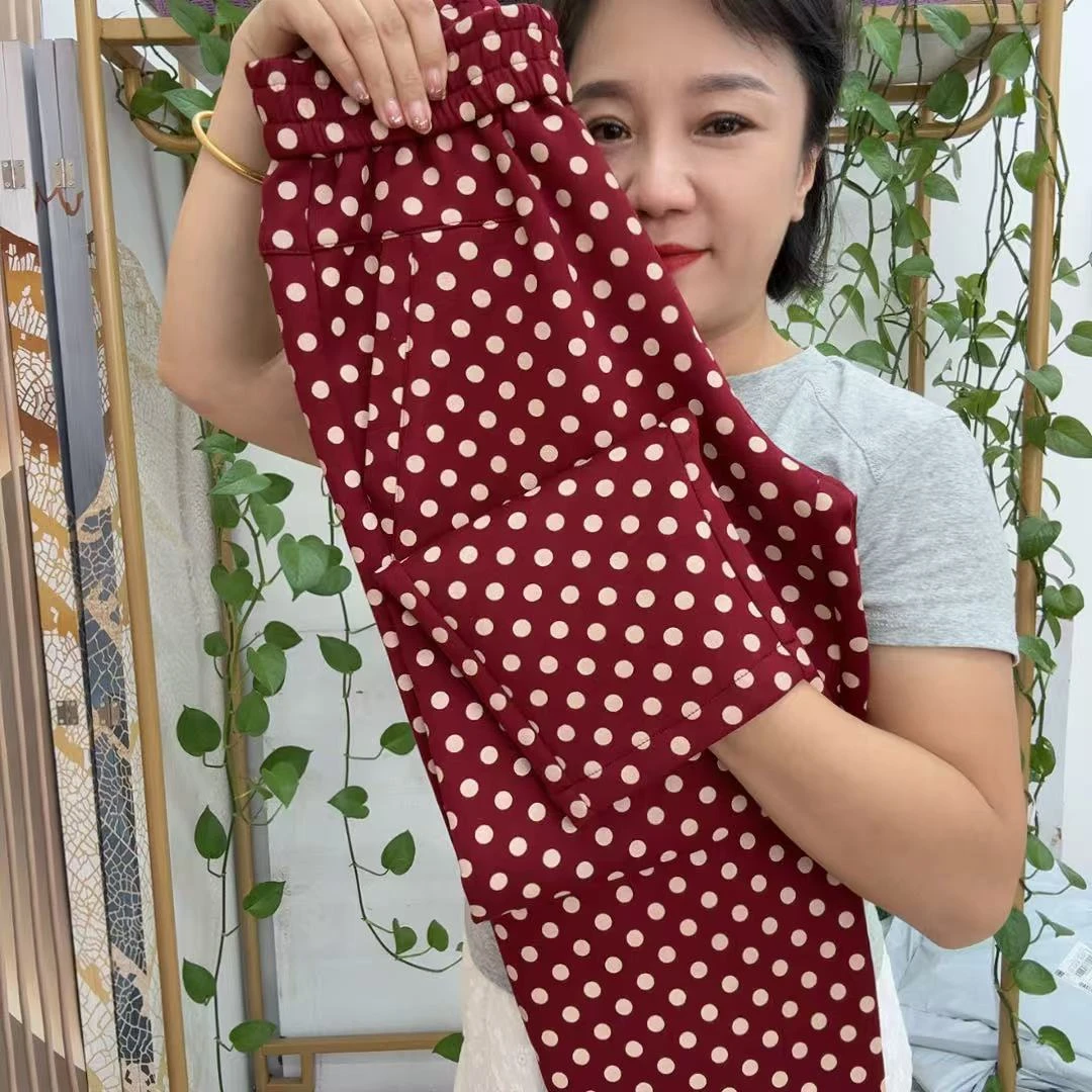 夏季薄高腰波点女裤宽松休闲时尚百搭