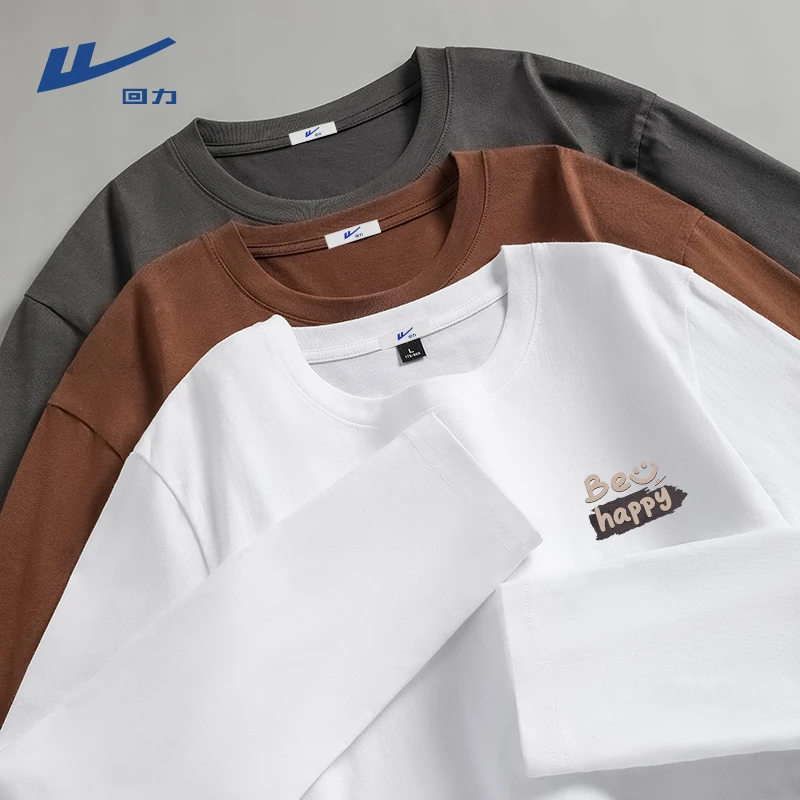 回力美式复古长袖t恤男女春秋季亲肤柔情纯棉打底衫男士圆领内搭